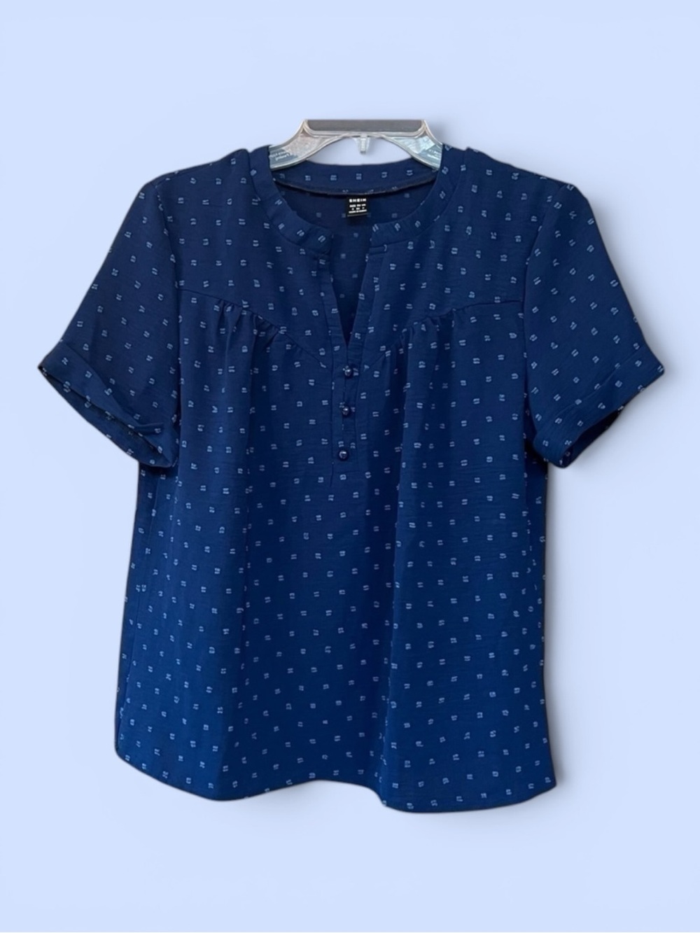 Swiss Dot Baby Doll Top Blouse Sz‎ S Navy